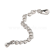 Rack Plating Brass Curb Chain Extender, End Chains with Teardrop Drop, Real Platinum Plated, 67mm(KK-Q807-11P)