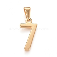 304 Stainless Steel Pendants, Number, Golden, Num.7, 21x10.5x1.5mm, Hole: 6.5x3mm(STAS-L210-05F-G)