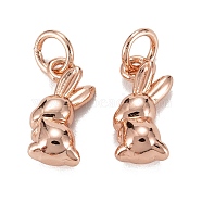 Brass Charms, with Jump Ring, Long-Lasting Plated, Lead Free & Nickel Free & Cadmium Free, Rabbit, Real Rose Gold Plated, 13x6x4.5mm, Jump Ring: 5x1mm, 3.5mm Inner Diameter(KK-C223-14RG)
