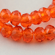 Transparent Glass Beads Strands, Faceted, Rondelle, Orange Red, 3.5~4x2.5~3mm, Hole: 0.5mm, about 123~127pcs/strand, 12.60 inch~12.99 inch(32~33cm)(GLAA-R135-3mm-21)