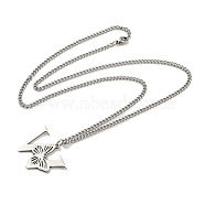 201 Stainless Steel Necklace, Letter W, 23.74 inch(60.3cm) p: 25.5x35x1.3mm(NJEW-Q336-01W-P)