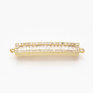 Brass Micro Pave Cubic Zirconia Links, Clear, Rectangle, Golden, 33.5~35x6x3mm, Hole: 1mm(ZIRC-T004-66G)