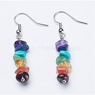 Natural & Synthetic Mixed Gemstone Dangle Earrings, with Brass Earring Hooks, Platinum, 46mm, Pin: 0.7mm(EJEW-JE02291)