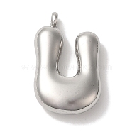 Non-Tarnish Ion Plating(IP) 304 Stainless Steel Pendants, Letter Charm, Stainless Steel Color, Letter U, 25x15.5x6mm, Hole: 2mm(STAS-M017-08P-14)