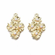 Alloy Pendants, with ABS Plastic Imitation Pearl Beads, Cadmium Free & Nickel Free & Lead Free, Flower, Light Gold, 30x18.5x4mm, Hole: 1.8mm(PALLOY-N155-108-NR)