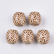 Printed Natural Wood Large Hole Beads, Barrel, Lead Free, Blanched Almond, 16x14.5~16.5mm, Hole: 7.5mm(WOOD-R251-01H-LF)