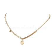 Brass Paperclip Chain Necklaces, Heart Charm Necklaces, Golden, 17.52 inch(44.5cm)(NJEW-JN04929)