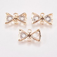 Iron Links connectors, with Glass Rhinestone, Bowknot, Crystal, Light Gold, 12.5x22.5x7mm, Hole: 2mm(X-GLAA-P038-07KCG)