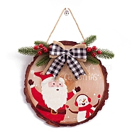 Christmas Wreath Wood Tartan Bowknot Hanging Welcome Sign, for Front Door Decoration, Snowman, 300x5mm(XMAS-PW0001-285C)