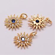 Brass Micro Pave Cubic Zirconia Charms, Flower, Lead Free & Nickel Free & Cadmium Free, Real 18K Gold Plated, 15x13x3mm, Hole: 3mm(ZIRC-K056-03G-NR)