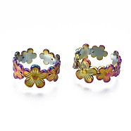 304 Stainless Steel Sunflower Cuff Ring, Rainbow Color Open Ring for Women, US Size 6 1/2(16.9mm)(RJEW-N038-096)