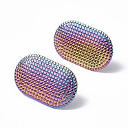 Ion Plating(IP) 304 Stainless Steel Stud Earring Findings, with Vertical Loops, Oval, Rainbow Color, 27x16.5mm, Hole: 4mm, Pin: 0.7mm(STAS-F286-19MC)