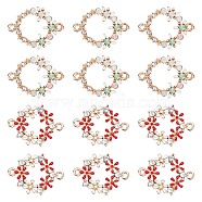 Brass Enamel Links, with Crystal Rhinestone, Fleur De Lis Flower Wreath, Colorful, Mixed Color, 18.5~22.5x13.5~16x2.5~3mm, Hole: 1.2~1.6mm, 12pcs/box(KK-PH0004-31)