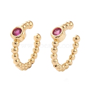 Brass Micro Pave Cubic Zirconia Cuff Earrings, Long-Lasting Plated, Real 18K Gold Plated, Fuchsia, 12x11.5x2~3mm(EJEW-H109-01D-G)