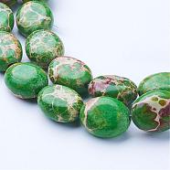 Natural Imperial Jasper Bead Strands, Dyed, Oval, Lime, 11~11.5x9~9.5x5~5.5mm, Hole: 1mm, about 35pcs/strand, 15.3 inch(G-P227-02)