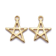 Brass Pendants, Long-Lasting Plated, Star, Real 18K Gold Plated, 14x13x1mm, Hole: 1.2mm(KK-Z009-16G)
