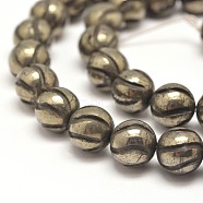 Round Natural Pyrite Beads Strands, 10mm, Hole: 1mm, about 40pcs/strand, 15.7 inch(G-I125-11)