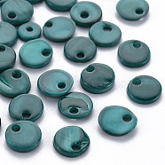 Spray Painted Freshwater Shell Charms, Flat Round, Teal, 7x1~2mm, Hole: 1.2~1.6mm(SHEL-S276-151B)