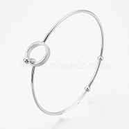 304 Stainless Steel Bangles, with 201 Stainless Steel Beads, Ring, Stainless Steel Color, 2-3/8 inch(6.2cm)x2-3/8 inch(6cm), 2mm(X-STAS-N084-04)