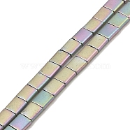 Electroplated Frosted Non-magnetic Synthetic Hematite Beads Strands, Square, 2-Hole, Rainbow Plated, 5x5x2mm, Hole: 0.8mm, about 74pcs/strand, 15.75 inch(40cm)(G-G089-B01-13)