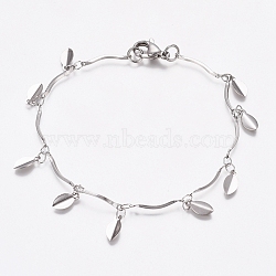 304 Stainless Steel Heart Charm Bracelets, Bar Link Chain Bracelets, with Lobster Claw Clasps, Stainless Steel Color, 7-5/8 inch(19.5cm)(BJEW-G628-03P)