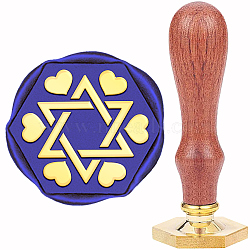 Hexagon Golden Tone Brass Wax Seal Stamp with Wood Handle, for Card, Envelope, Gift, Heart Pattern, 40mm(AJEW-WH0375-0003)