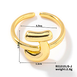 Fashionable Letter Brass Open Cuff for Women, Golden, European and American Style, Letter J, Inner Diameter: 17mm(UR6840-10)