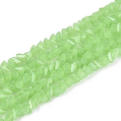 Imitation Jade Glass Beads Strands, Triangle, Faceted, Light Green, 3~3.5x4~4.5x4~4.5mm, Hole: 0.8mm, about 121~131pcs/strand, 14.37~15.35 inch(36.5~39cm)(GLAA-N020-4mm-34)