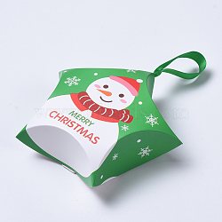 Star Shape Christmas Gift Boxes, with Ribbon, Gift Wrapping Bags, for Presents Candies Cookies, Green, 12x12x4.05cm(CON-L024-F07)