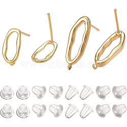 12Pcs 2 Style Brass Stud Earring Findings, with Loop, Oval, Nickel Free, with 30Pcs Plastic Ear Nuts, Real 18K Gold Plated, 12~19x6~6.5mm, Pin: 0.7mm, 6pcs/style(KK-BC0007-95)