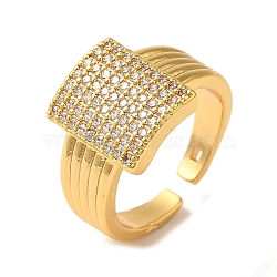 Rack Plating Brass Micro Pave Clear Cubic Zirconia Cuff Rings for Women, Long-Lasting Plated, Cadmium Free & Lead Free, Real 18K Gold Plated, Rectangle, 13.5x11mm(RJEW-G325-13I-G)