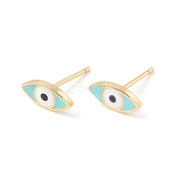 Enamel Horse Eye Stud Earrings, Brass Jewelry for Women, Cadmium Free & Lead Free, Long-Lasting Plated, Real 18K Gold Plated, 5x11mm, Pin: 1mm(EJEW-P201-01G)