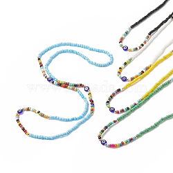 Evil Eye Waist Beads, Lampwork & Glass Seed Beaded Stretch Waist Chains for Women, Mixed Color, 31-1/2 inch(80cm)(NJEW-C00032)