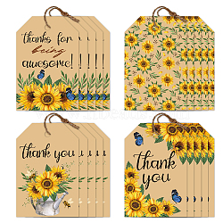 120Pcs 4 Styles Sunflower Paper Thank You Gift Tags, Hange Tags, For Arts and Crafts, with 30M Jute Twine, Rectangle, Yellow, 7.7x5.1cm, Hole: 5mm, 30pcs/style(CDIS-WH0038-02)