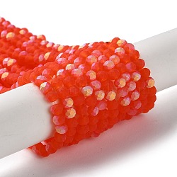 Transparent Glass Beads Strands, Faceted, Frosted, Half AB Color Plated, Rondelle, Orange Red, 4~4.5x3.5~4mm, Hole: 1mm, about 113~115pcs/strand, 41~42cm(EGLA-A034-T4mm-MB25)