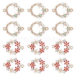 Brass Enamel Links, with Crystal Rhinestone, Fleur De Lis Flower Wreath, Colorful, Mixed Color, 18.5~22.5x13.5~16x2.5~3mm, Hole: 1.2~1.6mm, 12pcs/box(KK-PH0004-31)