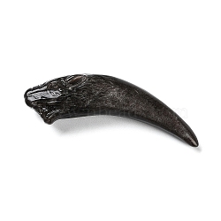 Natural Sliver Obsidian Big Pendants, Wolf Tooth Shapd Charms, 62x20~21x13mm, Hole: 1.4mm(G-G098-10)