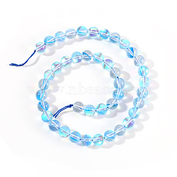 Synthetic Moonstone Beads Strands, Holographic Beads, Dyed, Round, Light Sky Blue, 8mm, Hole: 0.7mm, 48pcs/strand, 15 inch(G-S283-8mm-16A)