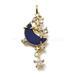 Brass Micro Pave Cubic Zirconia Pendants, Moon with Star, with Resin, Cadmium Free & Lead Free, Rack Plating, Long-Lasting Plated, Real 18K Gold Plated, 35x14x4mm, Hole: 2x2.8mm(KK-C090-03G)