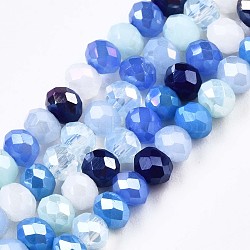 Glass Beads Strands, AB Color Plated, Faceted, Rondelle, Dodger Blue, 3.5x3mm, Hole: 0.8mm, about 132~140pcs/strand, 14.80 inch~15.16 inch(37.6cm~38.5cm)(X-GLAA-T006-16C)