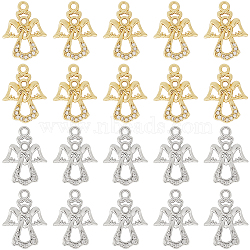 20PCS 2Colors Brass Micro Pave Cubic Zirconia Charms, Angel Pendants, Mixed Color, 17x12.5x1.5mm, Hole: 1.5mm(KK-SC0004-51)