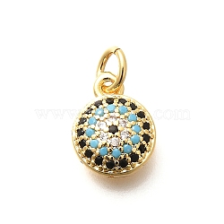 Brass Micro Pave Cubic Zirconia Charms, Real 18K Gold Plated, Eye, Light Sky Blue, 11.5x8.5x4.5mm, Hole: 3mm(KK-G519-09G-03)