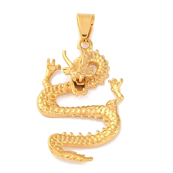 304 Stainless Steel Big Pendants, Dragon Charm, Golden, 51x32x11.5mm, Hole: 10x6mm