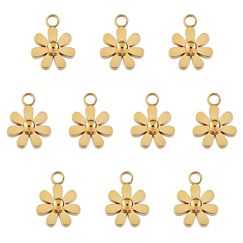 10Pcs 430 Stainless Steel Small Flower Connector Charms, Metal Daisy Pendant for Jewelry Earring Bracelet Handmade Making, with Open Loop, Stainless Steel Color, 9mm