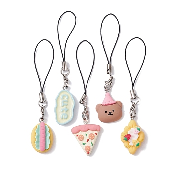 Bear/Cat/Food/Cloud Resin Mobile Straps, Nylon Cord Mobile Accessories Decoration, Mixed Color, 8.6~9cm