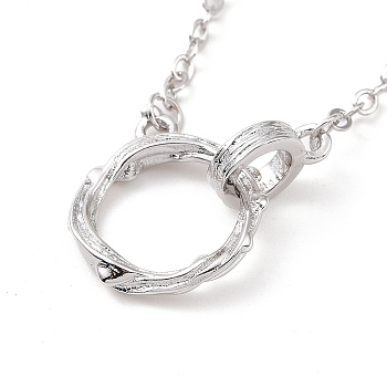Interlocking Double Rings Pendant Necklace, Brass Couple Necklace for Women, Platinum, 17.17 inch(43.6cm)