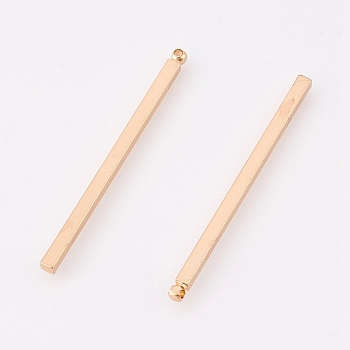 Brass Bar Pendants, Rectangle, Real 18K Gold Plated, 40x2x2mm, Hole: 0.8mm