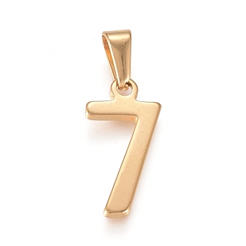 304 Stainless Steel Pendants, Number, Golden, Num.7, 21x10.5x1.5mm, Hole: 6.5x3mm
