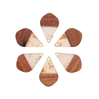 Transparent Resin & Walnut Wood Pendants, with Foil, Waxed, Teardrop, Mixed Color, 28x18x3.5mm, Hole: 1.8mm, 12pcs/box
