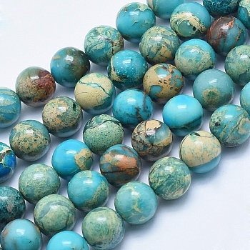 Natural Aqua Terra Jasper Beads Strands, Dyed, Round, 10~10.5mm, Hole: 1mm, about 39pcs/strand, 15.7 inch(40cm)